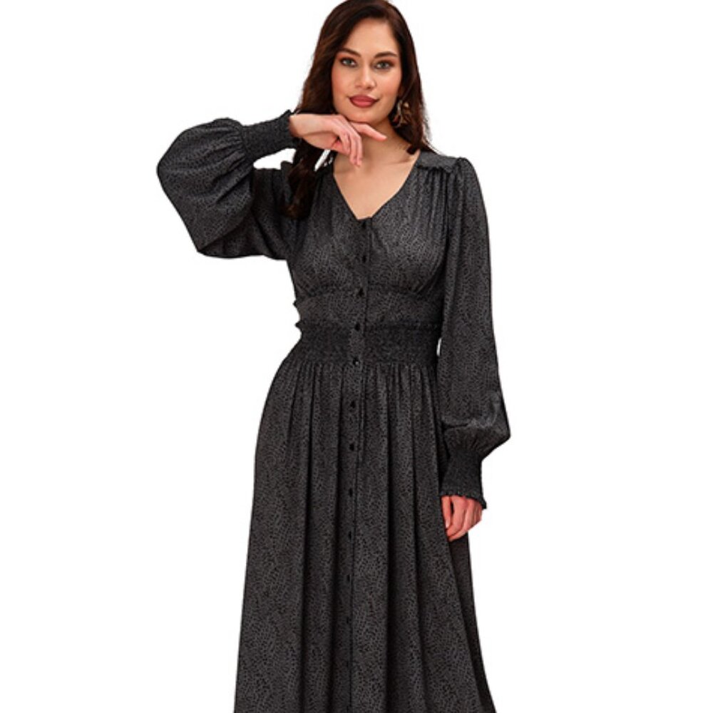 ✨ eShakti Smocked Waist Animal Dot Print Crepe Dress (Style CL0095995) ✨